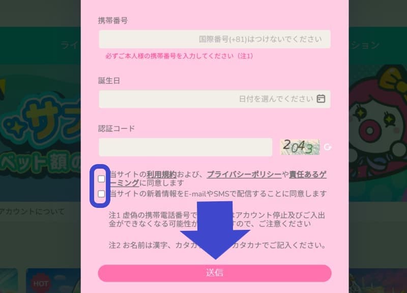 ユースカジノのアカウント登録3枚目